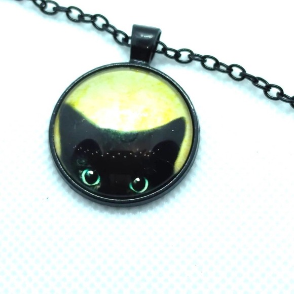 Halloween Black Cat Necklace Medallion Peeking Kitten Pendant Cat Lady Jewelry - Picture 3 of 10